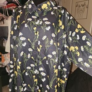 Floral Button Down Shirt - Black and Yellow Plus